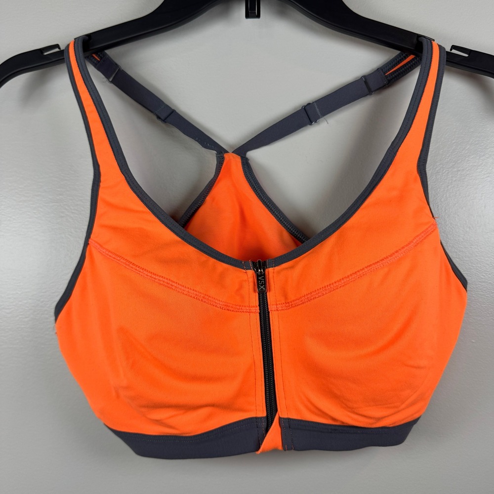 Victorias‎ Secret VSX Sports Bra Neon Orange Gray Front Zip Underwire 36B